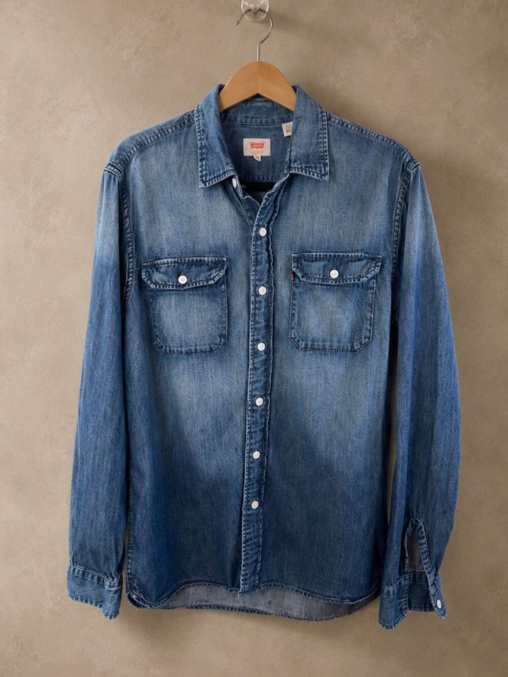 Levi’s Sz M Denim Chambray Button Front Shirt Western Workwear Blue